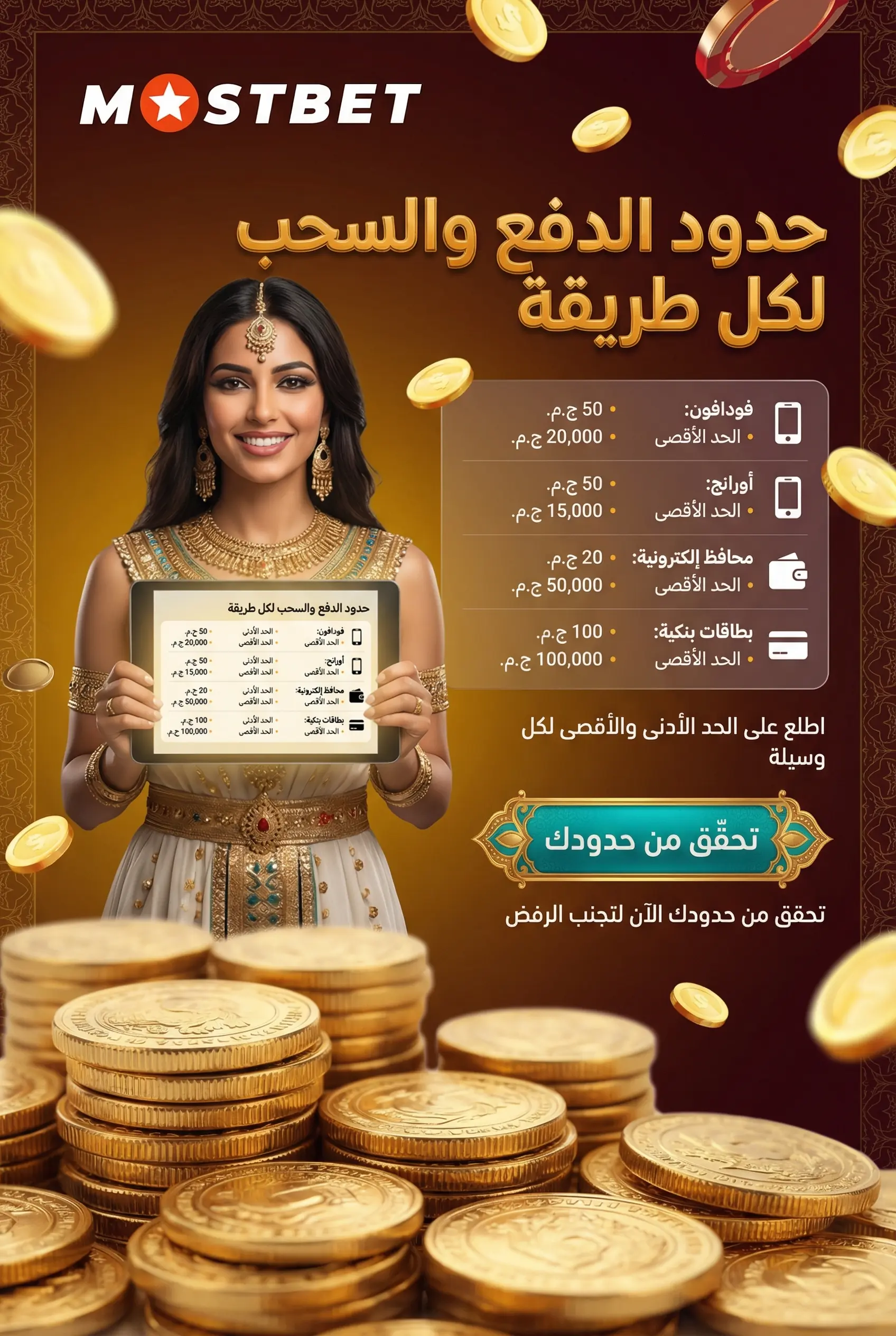صورة توضح قائمة طرق الإيداع والسحب المتاحة
